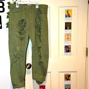 Army green ripped jean pants. US size 30, never worn